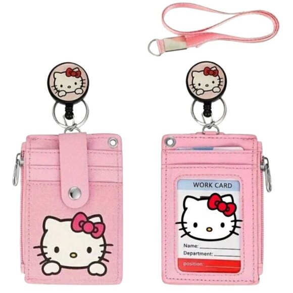 NWT Hello Kitty PINK ID Badge Holder, Cute Credit Card Case Neck Pouch Lanyard - Picture 1 of 3